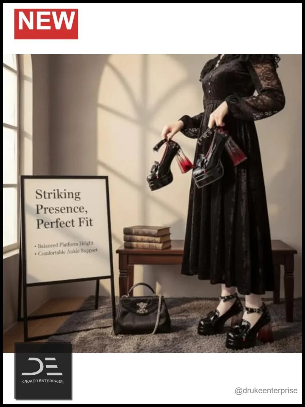 Chunky Platform Mary Jane Pumps, PU Leather Gothic Y2K Heels, Ankle Strap